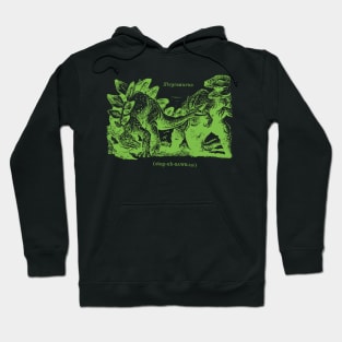 Stegosaurus defending itself from a Tyrannosaurus Rex in Green Hoodie